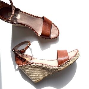 VALENTINO Garavani Double Rockstud Brown Espadrille Wedge Heel Sandals